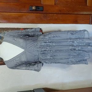 Haute Monde lace overlay, grey, bohemian mid length dress.  Size Med